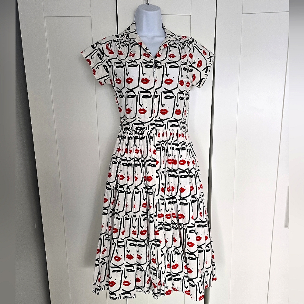 EUC Rare Bernie Dexter Joni Dress in Faces Art Print